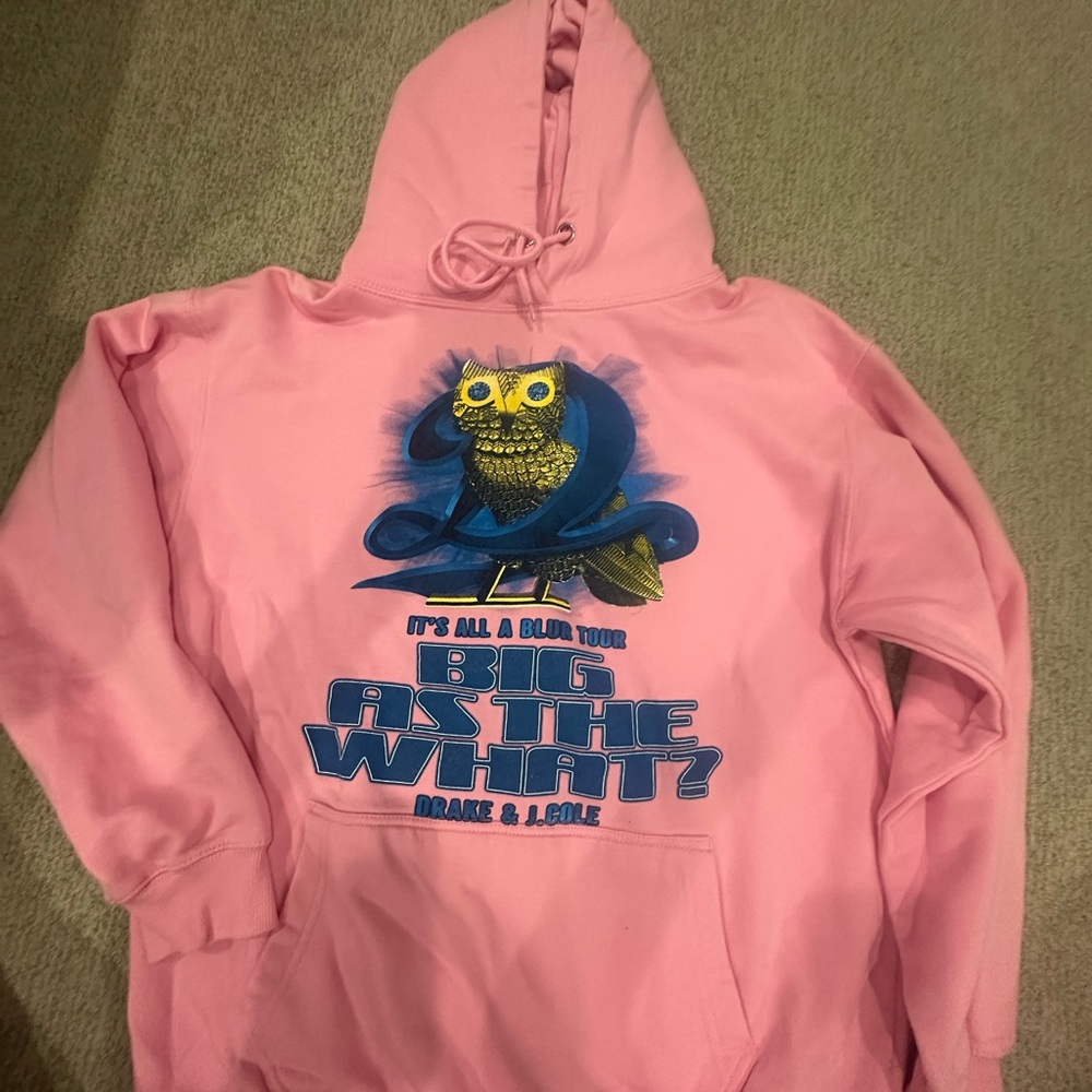 OVO Pink Hoodie with Blue and Yellow Owl Graphic